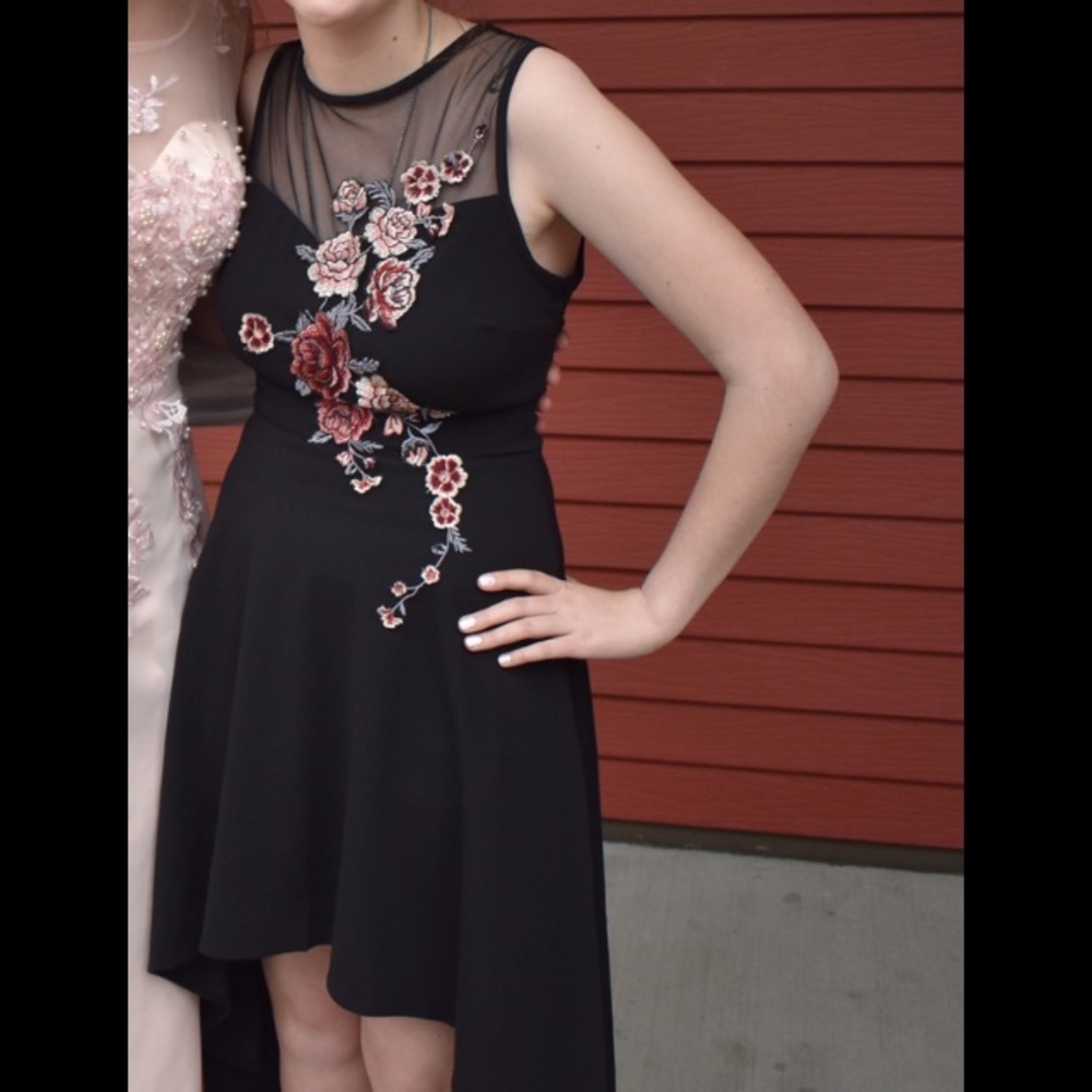 Black with flowers high low dress
